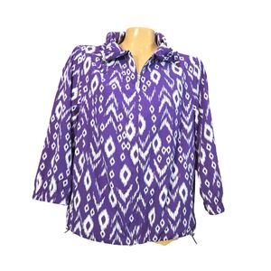 Chico's Zenergy Neema Purple Jasper White Ikat Print‎ Jacket Sz 1 Women's Medium